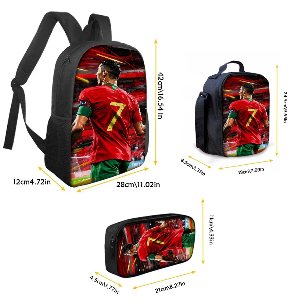 Ensemble de 3 sacs à dos à motif étoile de football CR7 – Sac à dos décontracté de grande capacité avec pochette et sac fourre-tout assortis, parfait pour le quotidien