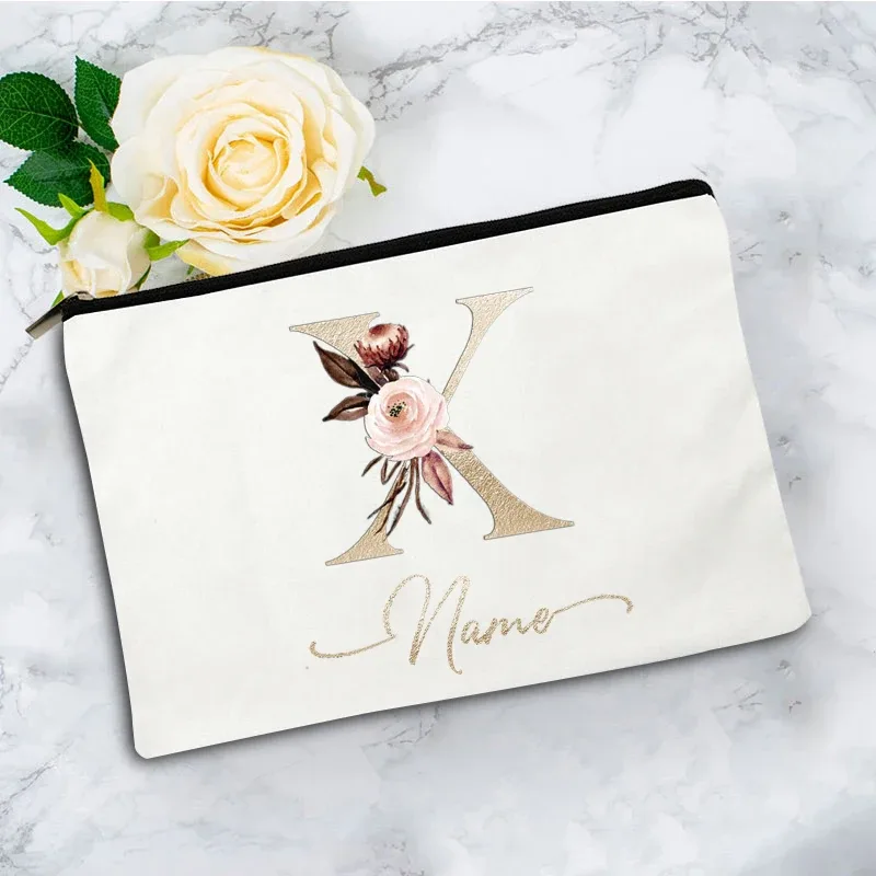 pochette à cosmétiques personnalisée avec nom, motif floral vintage, cadeau élégant pour femmes, demoiselles d'honneur, anniversaire, organisateur de maquillage
