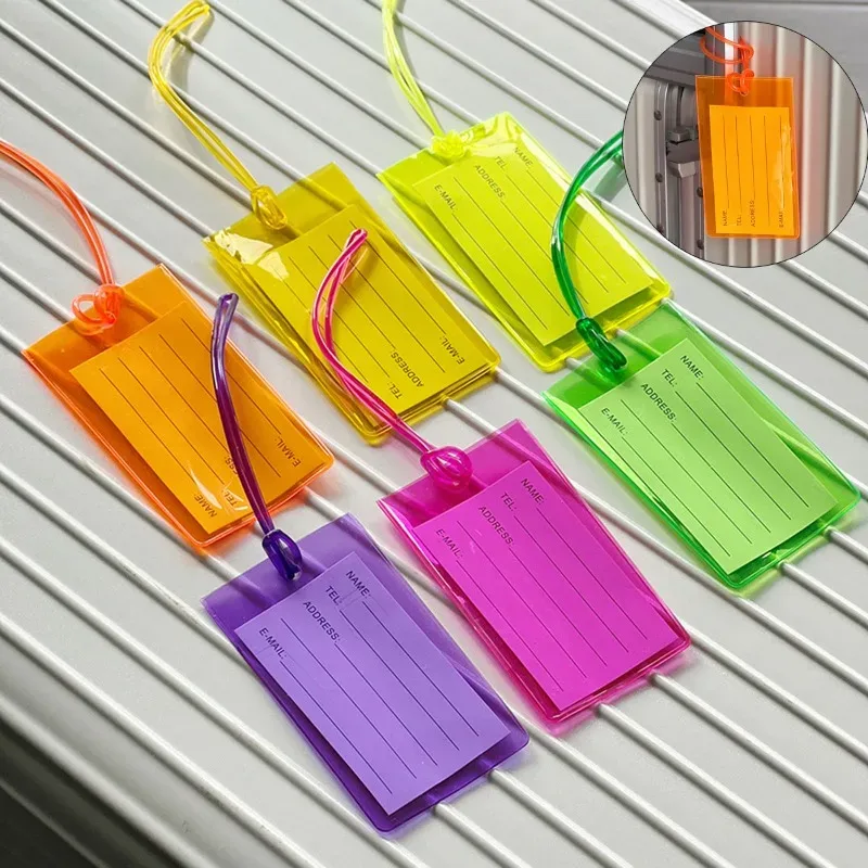 étiquette de bagage transparente colorée arc-en-ciel, étiquette de valise flexible, identification de nom étan