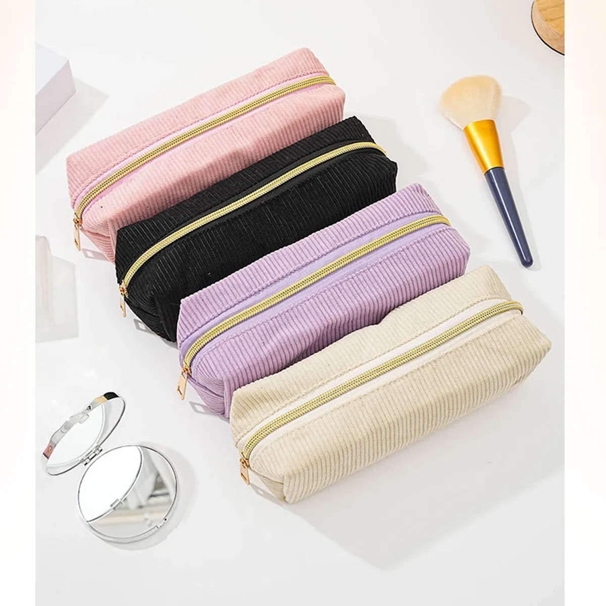 sac à cosmétiques portable en velours côtelé, grande capacité, sac de voyage pour maquillage, trousse de toilette portable pour femmes et filles, rangement multifonctionnel