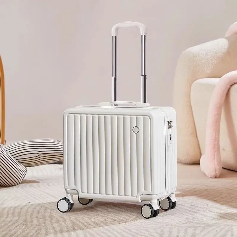 valise à main compacte de 18 pouces, roues spinner légères, sac de voyage en cuir à la mode, verrouillage par mot de passe, bagage à main