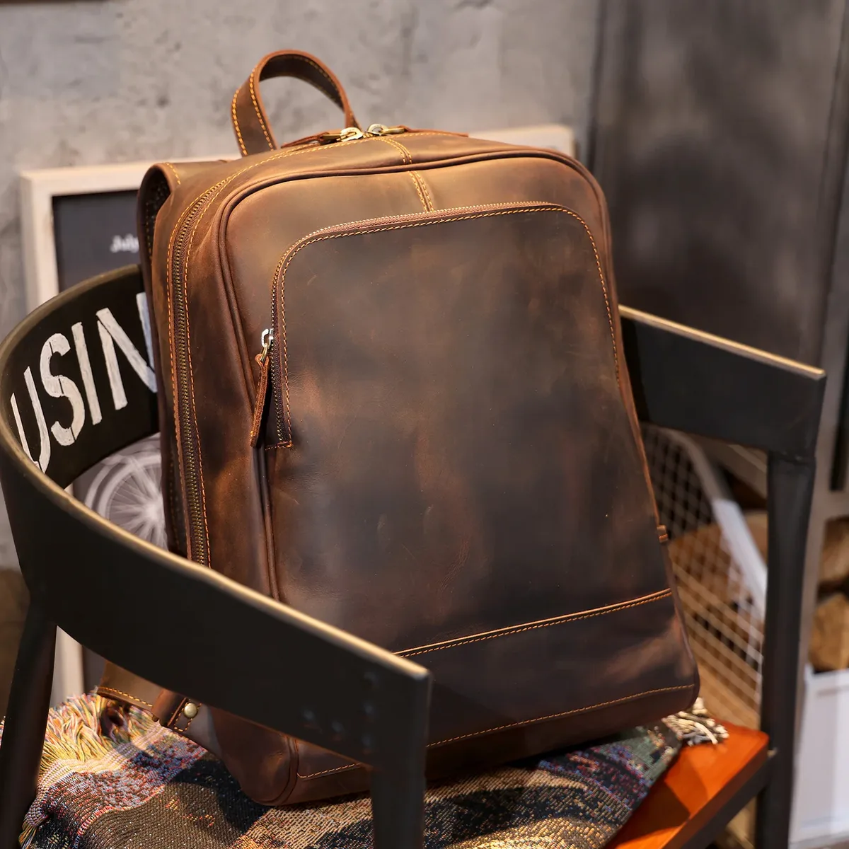 s.worker – sac à dos vintage en cuir véritable pour hommes, grand sac à bandoulière en cuir de vache pour ordinateur portable, sac d'école classique vintage crazy horse