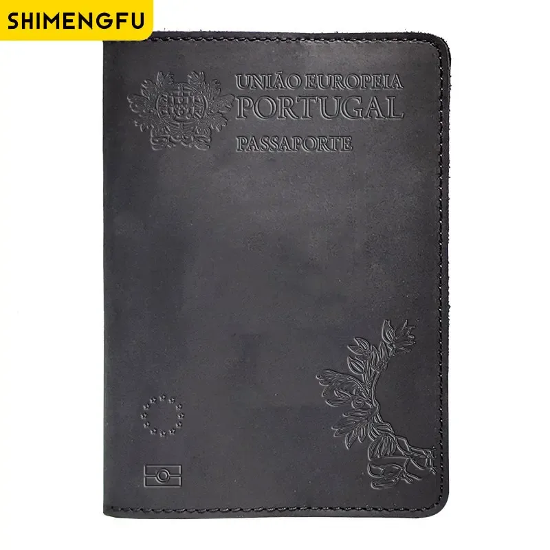 couverture de passeport unisexe en cuir véritable, porte-passeport portugais rétro vache, étui de protection, portefeuille de voyage