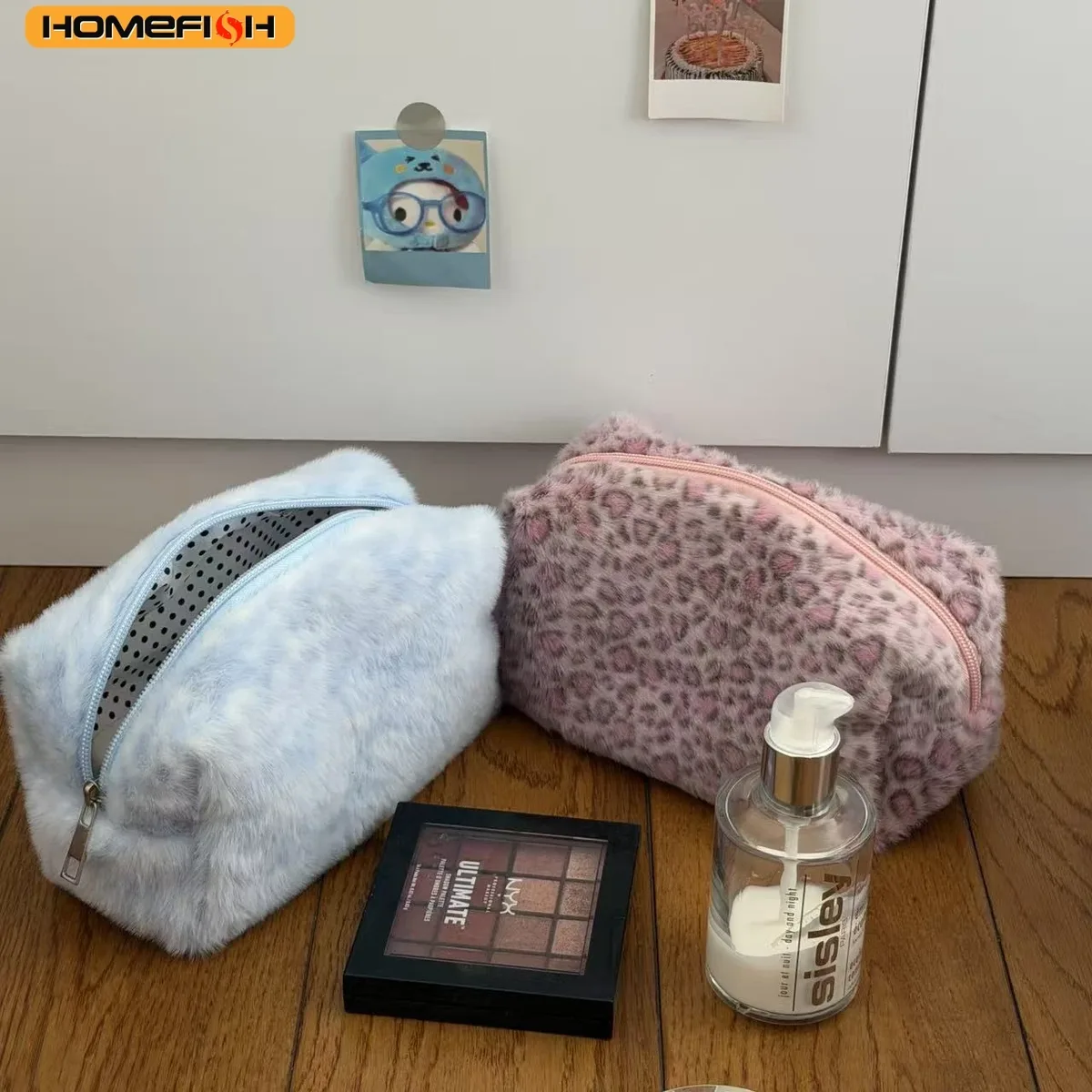 homefish trousse de maquillage durable et douce, grande capacité, imprimé léopard, organisateur de toilette portable, sac cosmétique de voyage pour filles