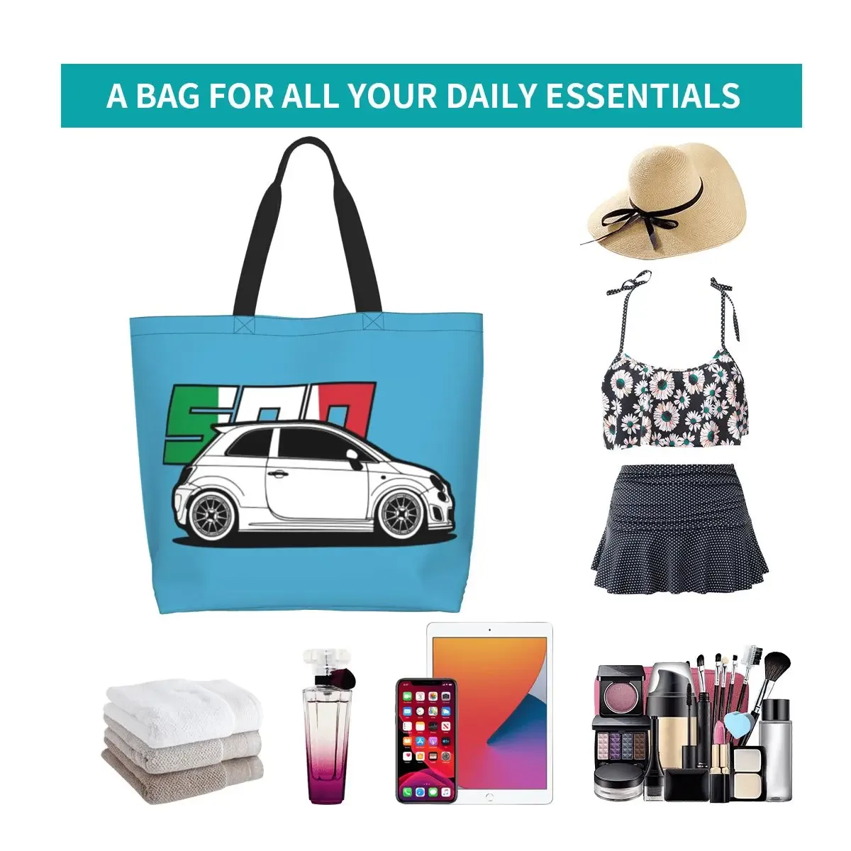 fiat 500 abarth shopping sac fourre-tout toile grande capacité sacs à bandoulière shopper épicerie sac à main pour les femmes