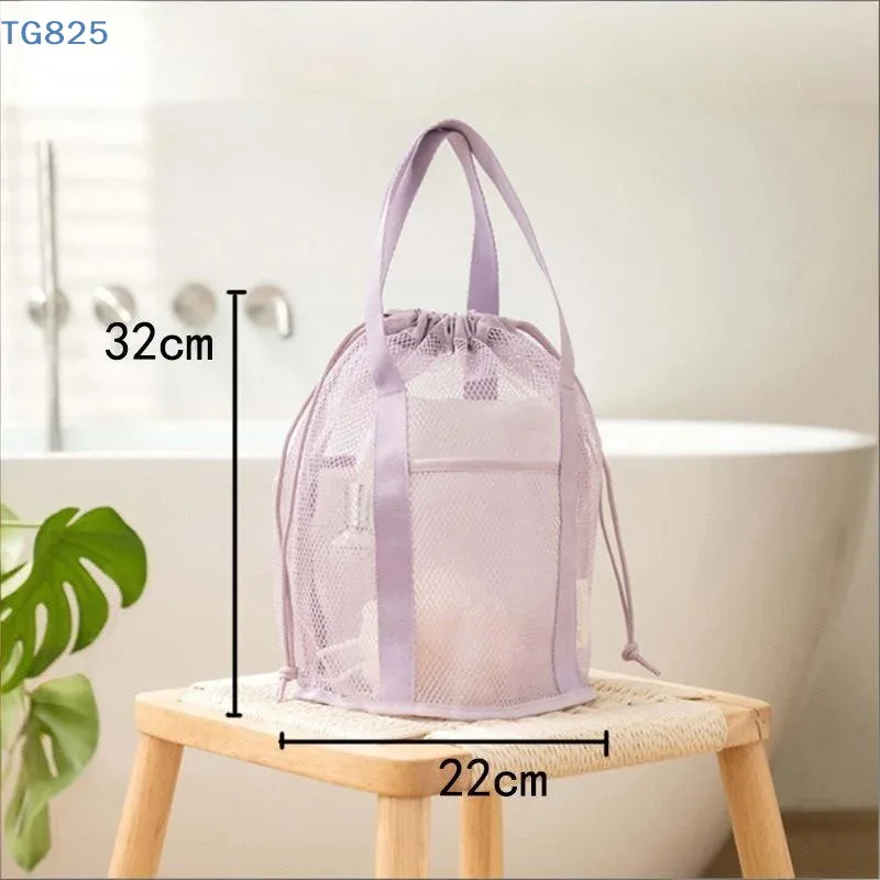 sac de voyage en nylon maillé grande capacité, organisateur de cosmétiques, sacs à cordon en maille décontractés pliables, pochette à cordon, sac de lavage pour la natation
