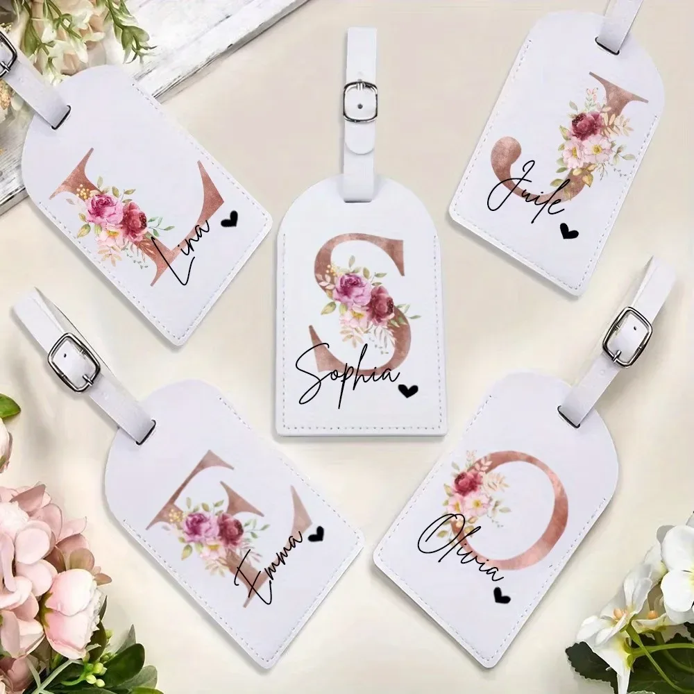 Étiquette de bagage personnalisée avec nom | Accessoires de voyage portables personnalisés en PU, avec monogramme imprimé tendance, idéaux pour les fêtes