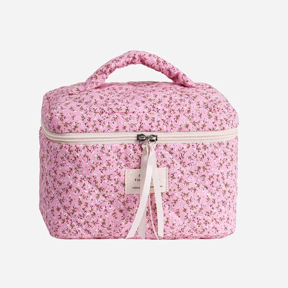 sac de rangement de cosmétiques matelassé imprimé floral pour femmes, organisateur de voyage, pochette de maquillage, fourre-tout carré pour dames, sac à main à fermeture éclair