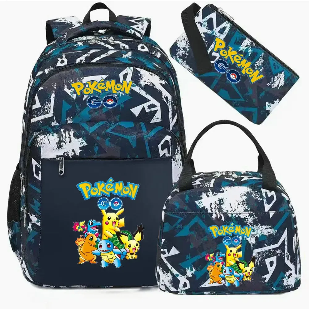 sac à dos camouflage pikachu tendance avec sac à déjeuner pour adolescents, sacs d'école pour étudiants, ensemble de voyage décontracté