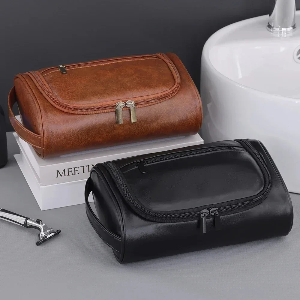 sac de toilette de voyage de haute qualité pour femmes et hommes, sacs cosmétiques rétro en cuir pu, sac de maquillage de voyage imperméable pour femmes