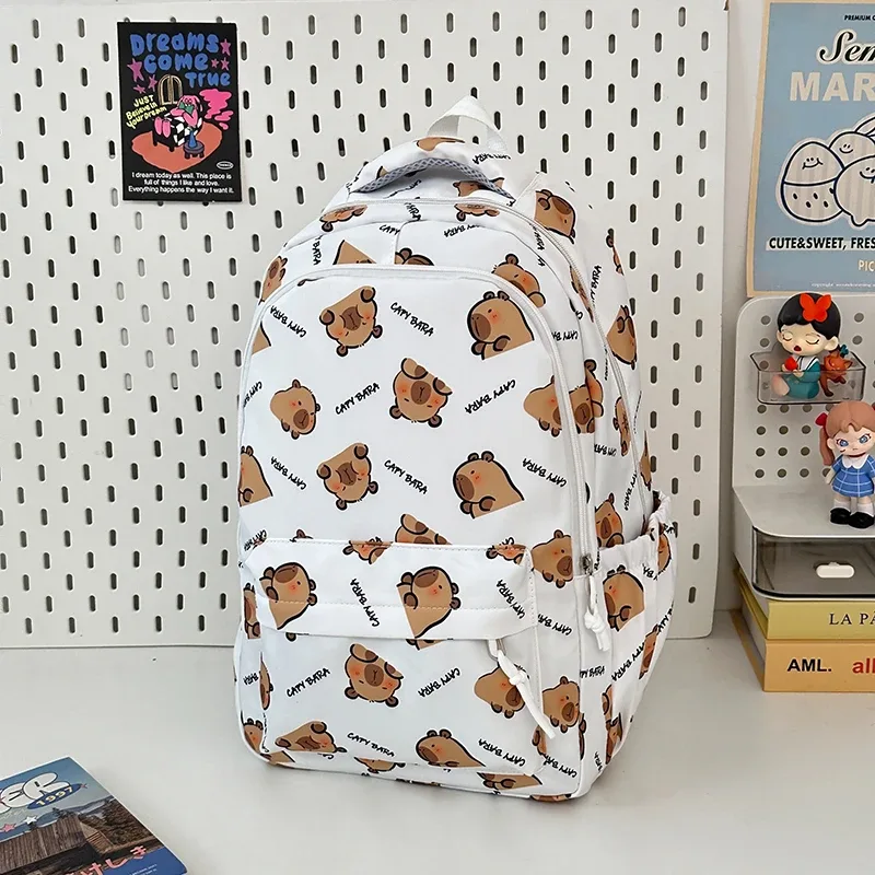 sac à dos capybara pour adolescents, grande capacité, sac à livres pour étudiants, sangle réglable, sac à dos de dessin animé, multi-poches, sac à dos simple