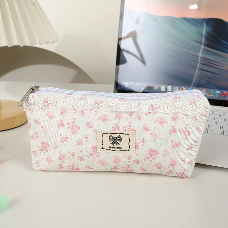 sac à cosmétiques en dentelle de haute qualité, sac à stylos design floral, sac de papeterie multifonctionnel de grande capacité, trousse à crayons pour étudiants