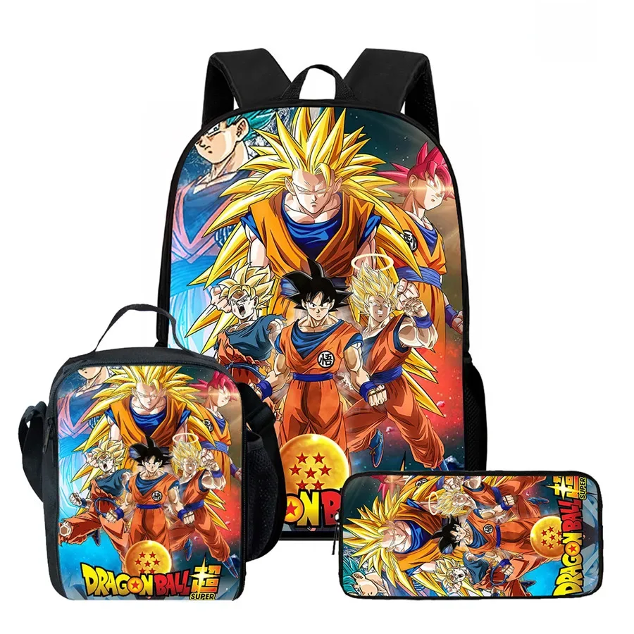 ensemble de 3 pièces dragon ball, sac à dos, sac à lunch et trousse à crayons, léger et durable pour les enfants de 6 à 10 ans, usage quotidien, unisexe