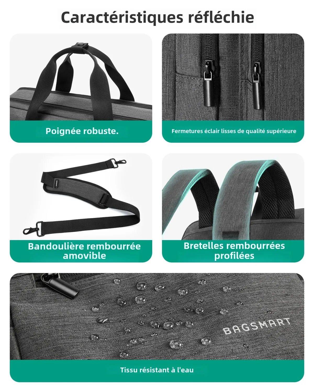 bagsmart-sac pour ordinateur portable 3 en 1 pour homme, sac à dos hydrofuge, étui pour bombes informatiques, 17.3 en effet, sac lancé pour ordinateur portable, sac de voyage d'affaires