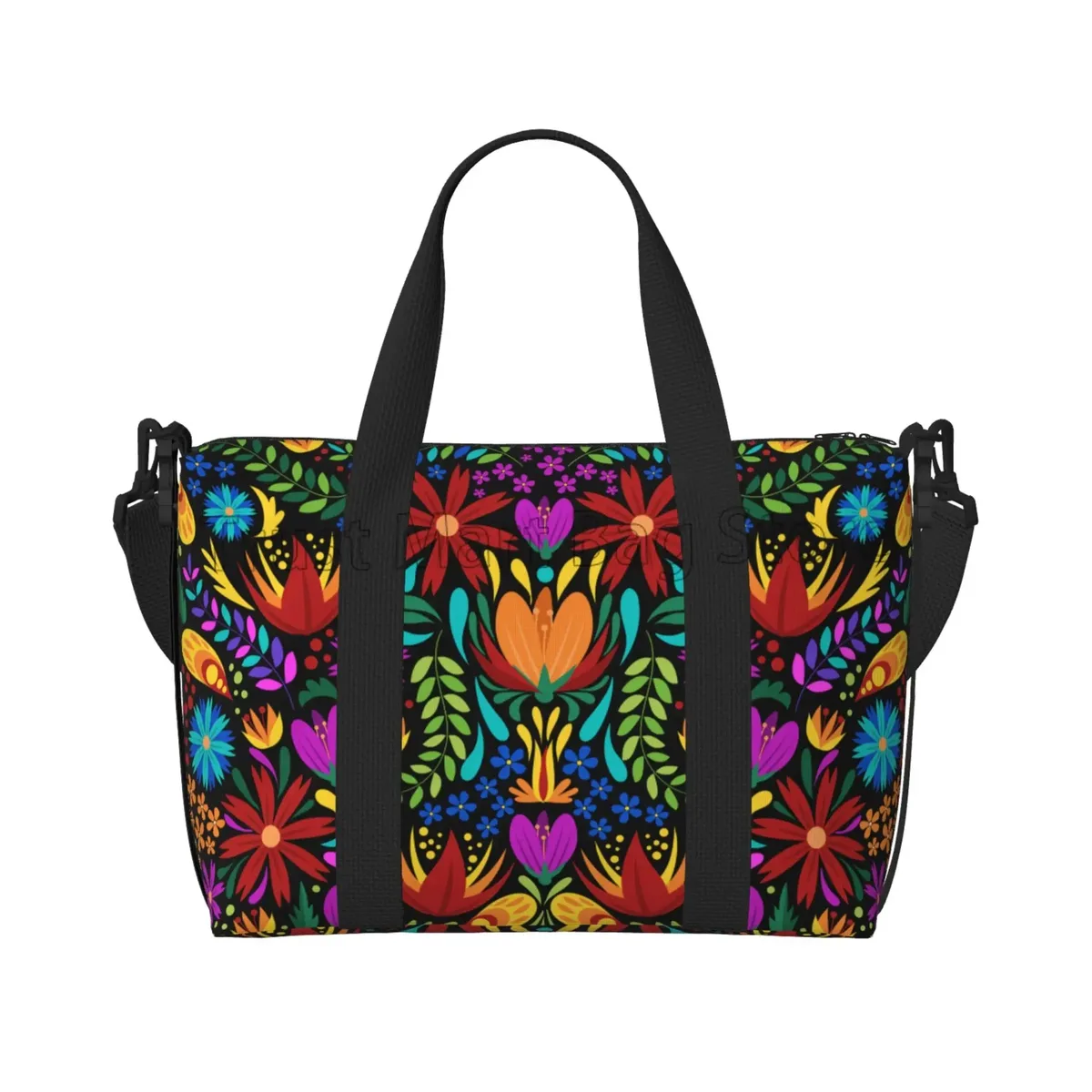 sac de voyage léger avec fleurs mexicaines, sacs de nuit pour week-end, fourre-tout boho art floral pour sport, gymnastique, yoga