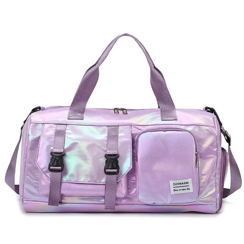 sac polochon glamour holographique – espace et élégant, fourre-tout à bandoulière avec compartiment à chaussures pour les évasions du week-end sans effort –