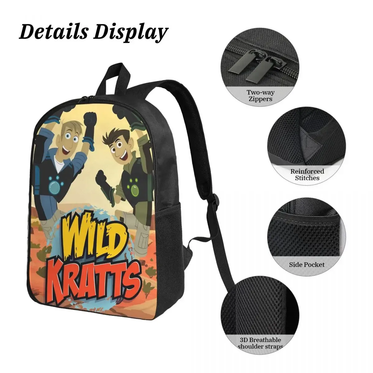 sac à dos wild kratts avec logo, sac à livres pour étudiants, sac d'école, sacs à bandoulière pour ordinateur portable, sac à déjeuner isotherme 3ps, trousse à crayons