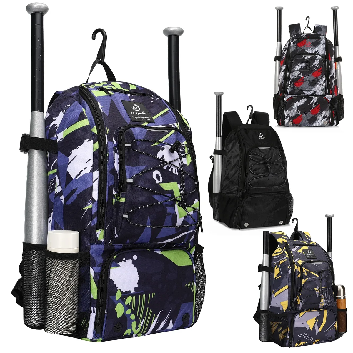 denuoniss – sac de baseball et softball 29 ll, sac à dos pour jeunes garçons et adultes avec crochet de clôture pour tenir 2 tee-ball, équipement de gants de batte