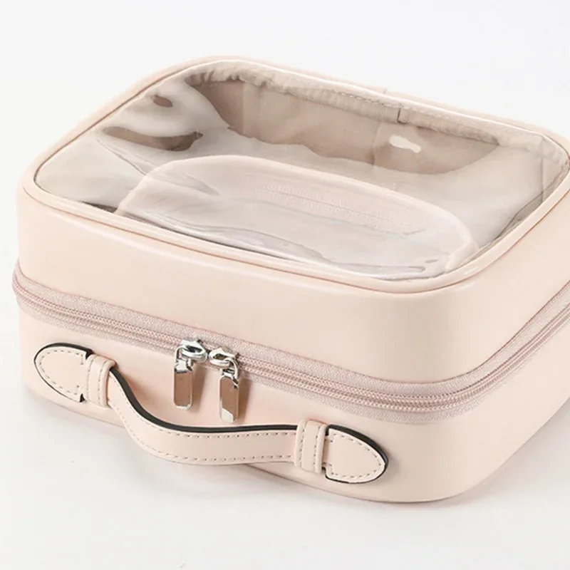 trousse de maquillage transparente en pu imperméable pour femme, sacs de lavage, décontracté, portable, voyage, soins de la peau, stockage, évaluation, maquillage, trousse de toilette