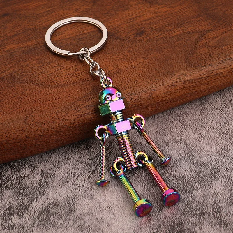 porte-clés robot mécanique rétro à vis, créatif, articulé, style steampunk, pour clés de voiture, pendentif de sac à dos pour homme