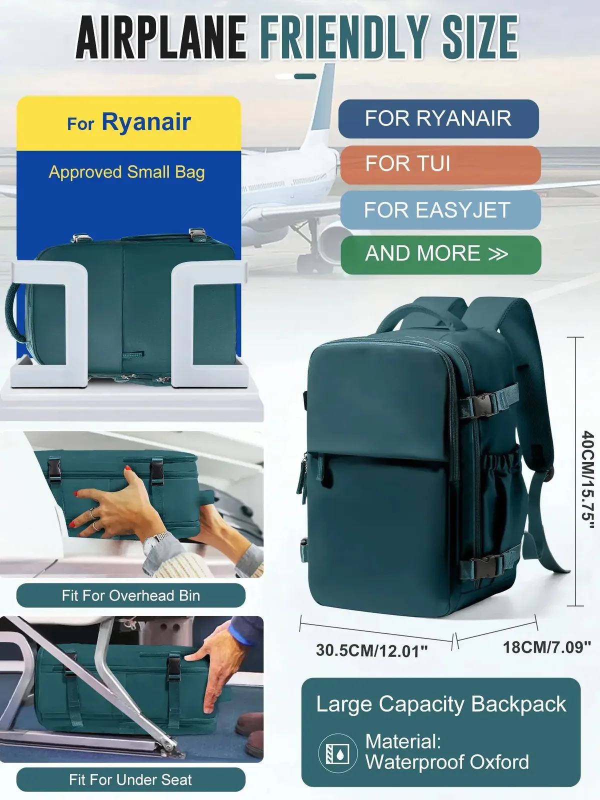 sac à dos d'aviation wizzair 40x30x20, sacs de rangement sous vide avec sac à dos de voyage pour hommes et femmes, sac à dos pour ordinateur portable ryanair pour le travail