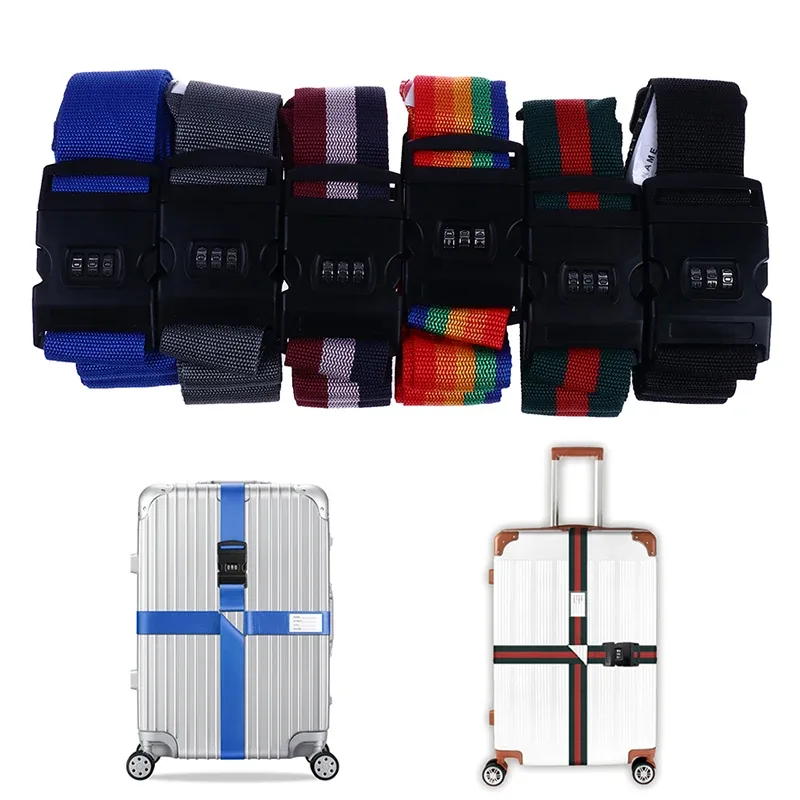 sangle de bagage en nylon à verrouillage par mot de passe, ceinture croisée, emballage réglable, sangle de bagage de voyage, environnement, 3 chiffres, 4.2m