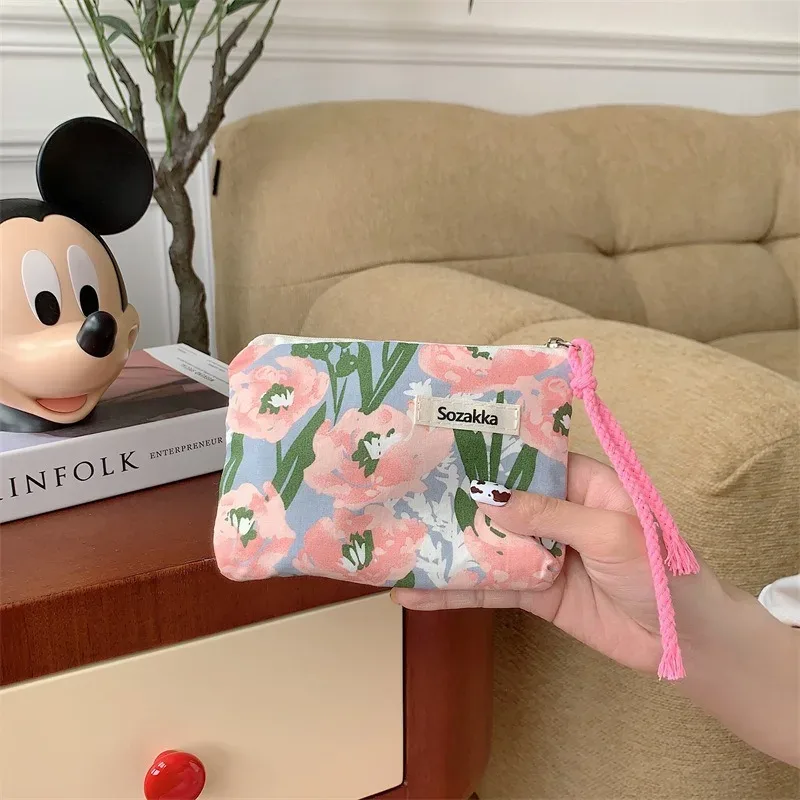 kawaii – porte-monnaie portable de voyage à fleurs, sac de rangement de rouge à lèvres cosmétique, sacs à main de maquillage pour femmes, organisateur de portefeuille, petites pochettes