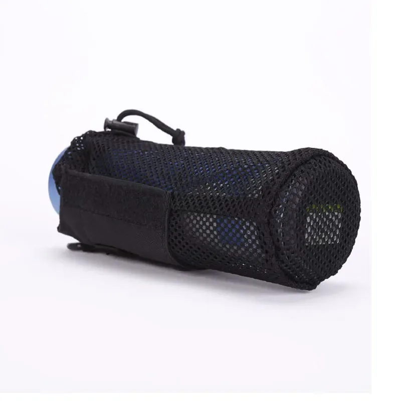pochette pour bouteille d'eau avec sangles molle, clip ceinture, mousqueton, sac de rangement pliable en maille pour voyage, pêche, chasse, randonnée
