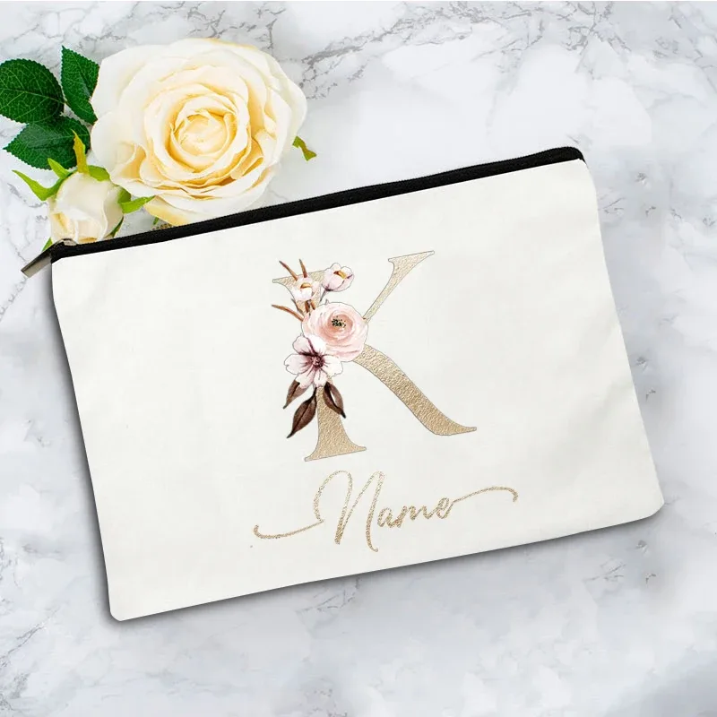 pochette à cosmétiques personnalisée avec nom, motif floral vintage, cadeau élégant pour femmes, demoiselles d'honneur, anniversaire, organisateur de maquillage