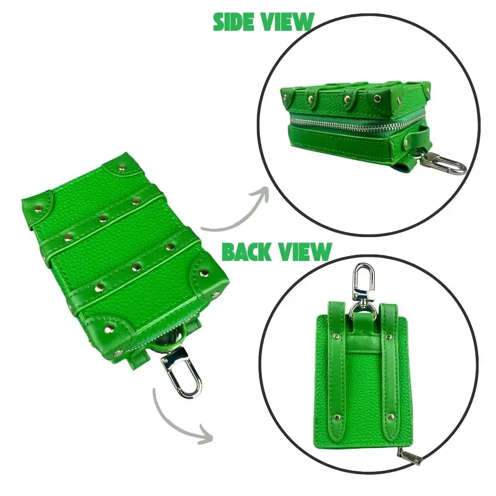 mini breloque de sac porte-clés de valise de luxe en cuir véritable – pendentif de coffre clouté avec rangement (écouteurs, clés, rouge à lèvres, pièces de monnaie)