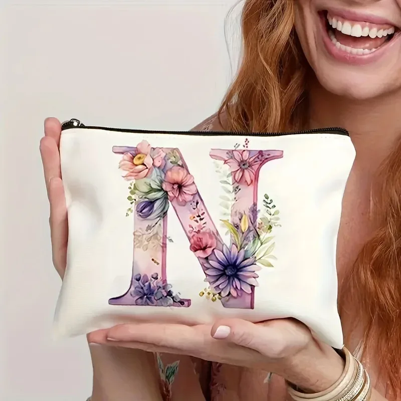 trousse de maquillage pour femme a-z lettre motif créatif sacs de maquillage sac de rangement sacs à fermeture éclair pochette de maquillage