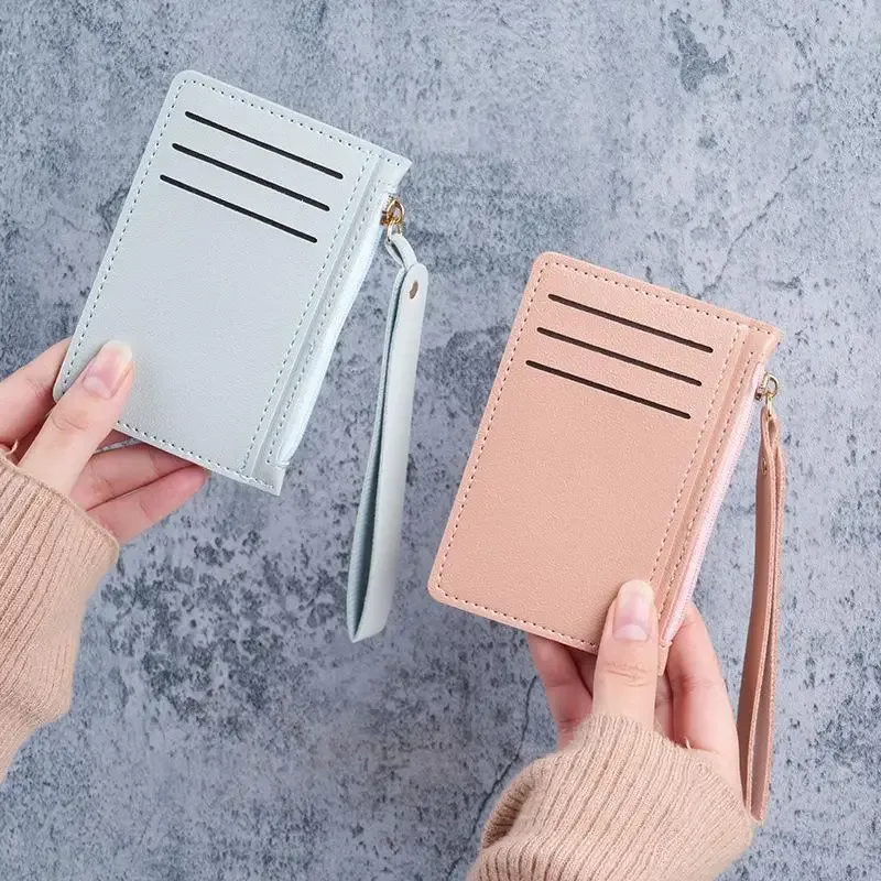 mini porte-cartes à fermeture éclair, porte-monnaie mince pour cartes d'identité, organisateur de cartes de crédit, petit porte-monnaie portable ultra-fin et court pour hommes, noir, 1 pièce