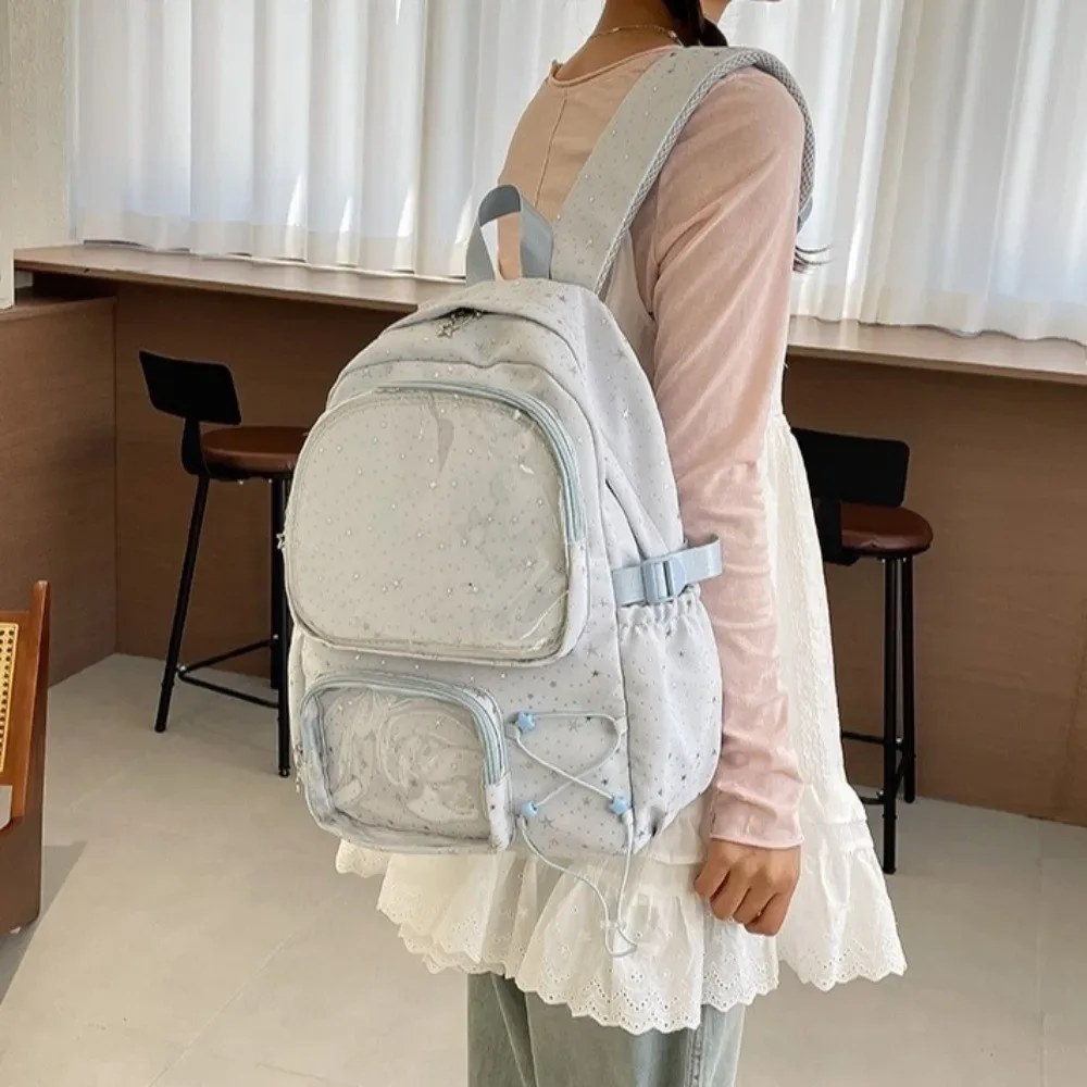 sac à dos simple en tissu oxford imprimé étoiles, sac d'école grande capacité pour étudiants, style universitaire, sac de voyage transparent itabag