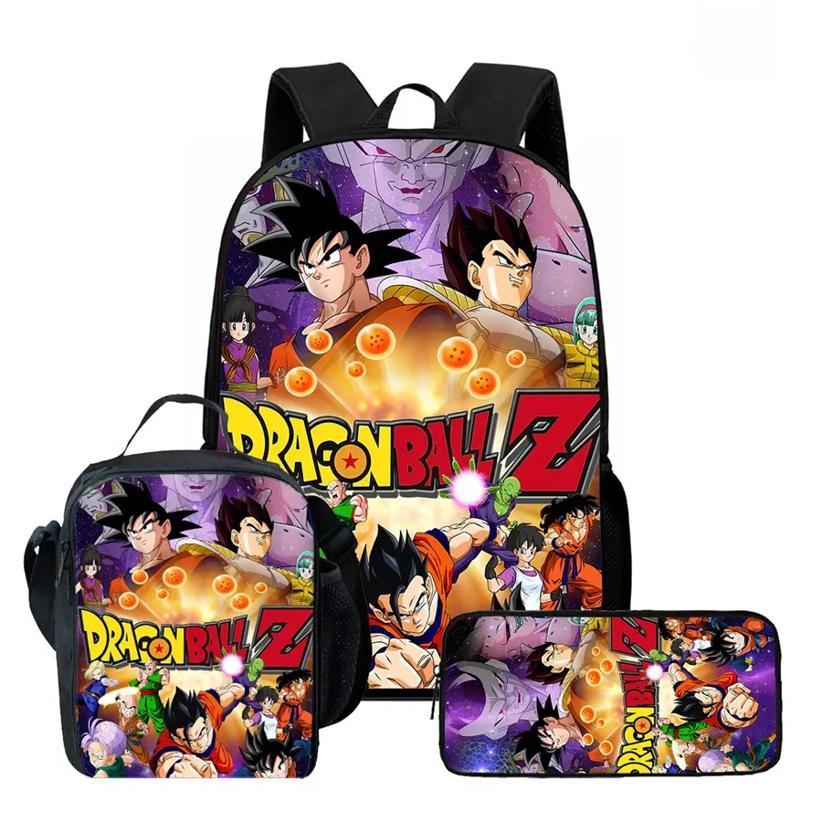 ensemble de 3 pièces dragon ball, sac à dos, sac à lunch et trousse à crayons, léger et durable pour les enfants de 6 à 10 ans, usage quotidien, unisexe