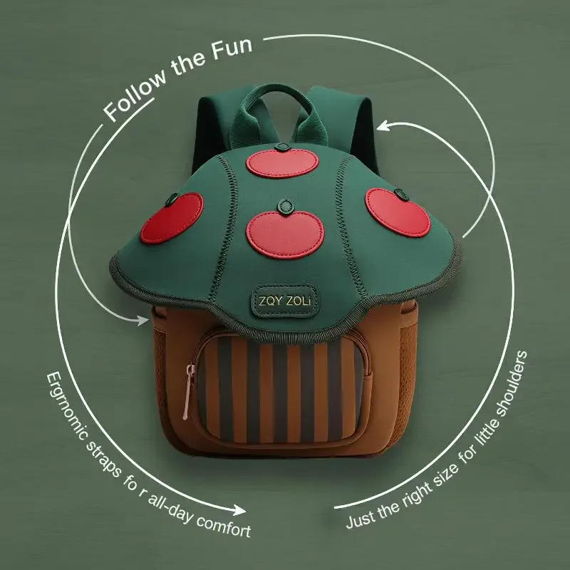 Sac à dos mignon en forme de champignon pour enfant, sac à dos imperméable pour tout-petits, sac d'école à bretelles réglables pour voyage en plein air, maternelle