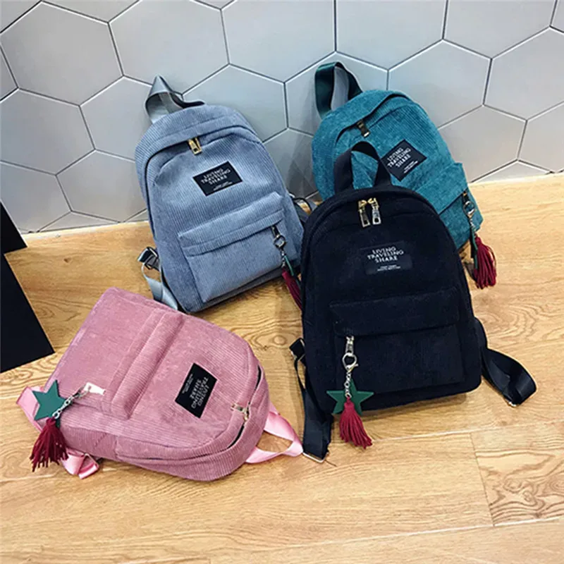 Mini sac à dos en velours côtelé simple pour femme, style campus, capacité de document pure, double initié, solide, mode