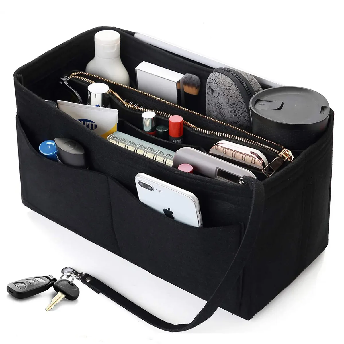 insert organisateur de sac à main en feutre – séparateur de sac fourre-tout de voyage avec fermeture éclair, insert de sac à main pour longchamp, neverfull, speedy & more