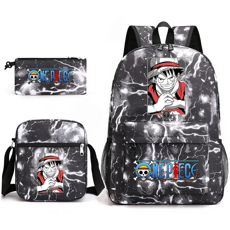 ensemble de sacs à dos d'école imprimés one piece luffy, 3 en 1, sac à bandoulière, trousse à crayons pour garçons, filles, enfants
