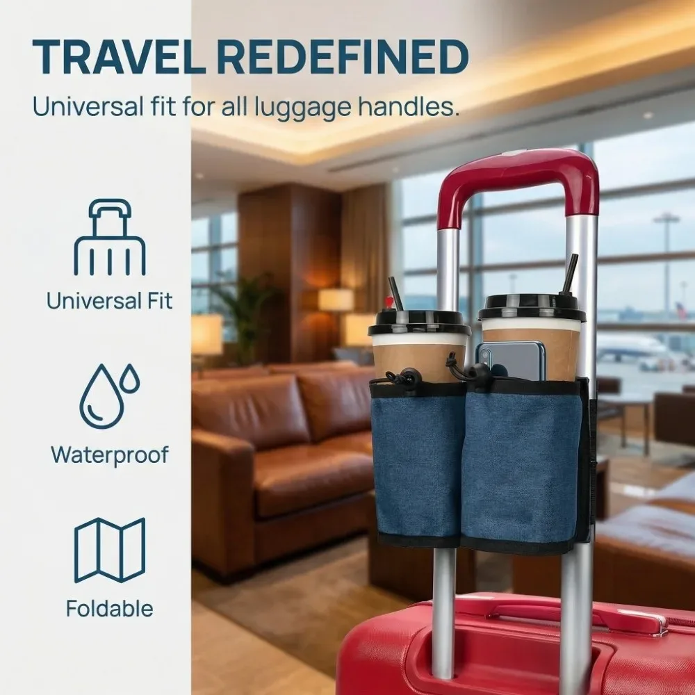 organisateur de bouteilles avec poignée de bagage, sac en tissu oxford, valise portable, 2 porte-gobelets, porte-boissons universel, accessoires de voyage