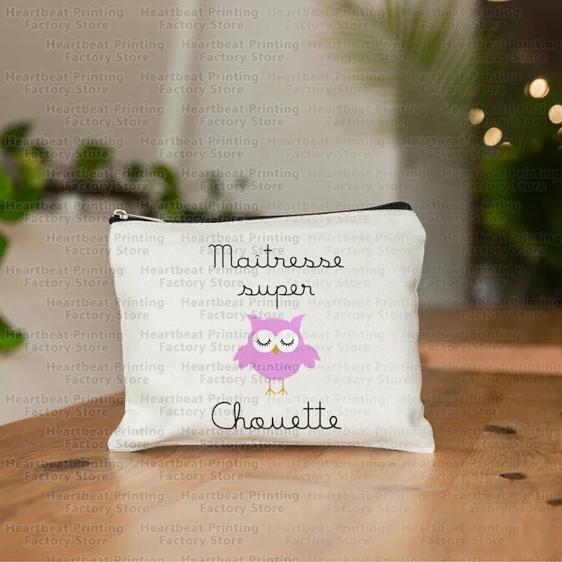 pochette à cosmétiques imprimée maîtresse de remerciement français, trousse de toilette, trousse de maquillage pour femme, sac de rangement portable, meilleur cadeau pour enseignant