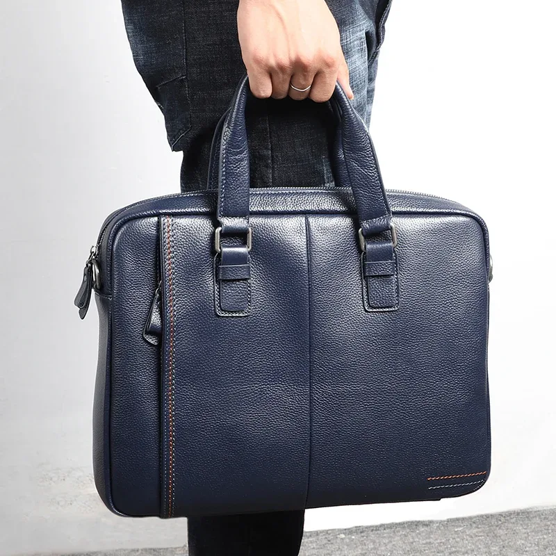 100% porte-documents en cuir véritable hommes sac à main d'affaires mâle ordinateur portable sacs à bandoulière fourre-tout peau naturelle hommes porte-documents
