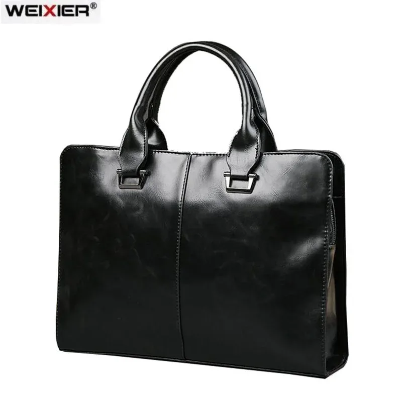 porte-documents de bureau d'affaires pour hommes, sac à main pour ordinateur portable, fourre-tout en cuir pu, grands sacs à bandoulière solides, sac vintage noir