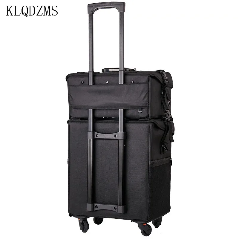 klqdzms – trousse à cosmétiques professionnelle pour femme, en tissu oxford, trousse de beauté et de manucure, chariot de grande capacité avec roulettes, sac à bagages