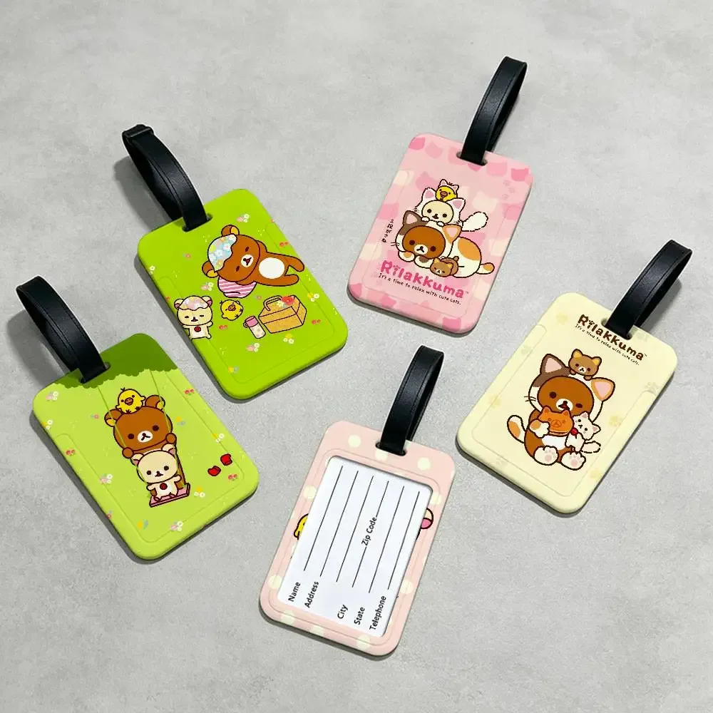 étiquette de bagage légère anti-perte en pvc kwaii cute p-rilakkumas bear avec pochette amovible pour carte d'