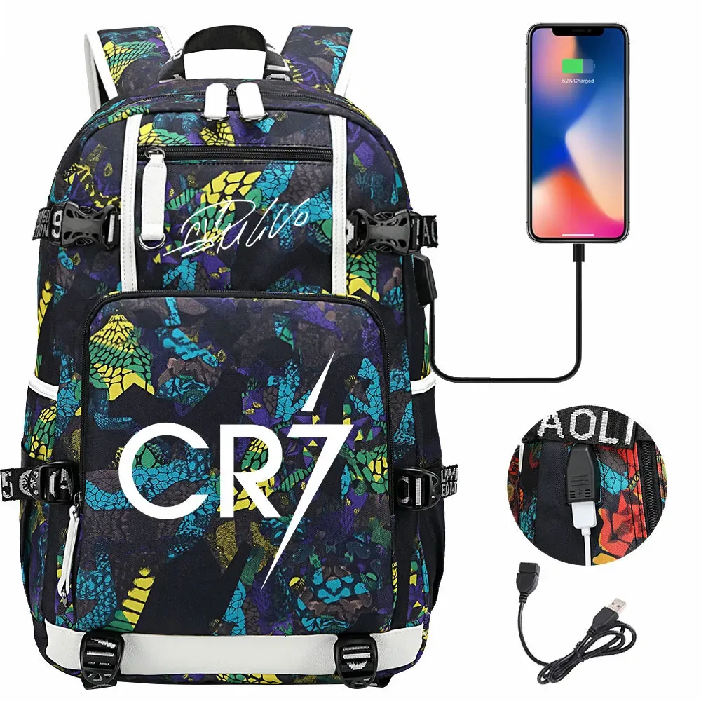 football star cr7 usb grande capacité étudiant mochila femmes hommes ordinateur portable voyage sac à dos garçons filles enfants retour à l'école livre sacs