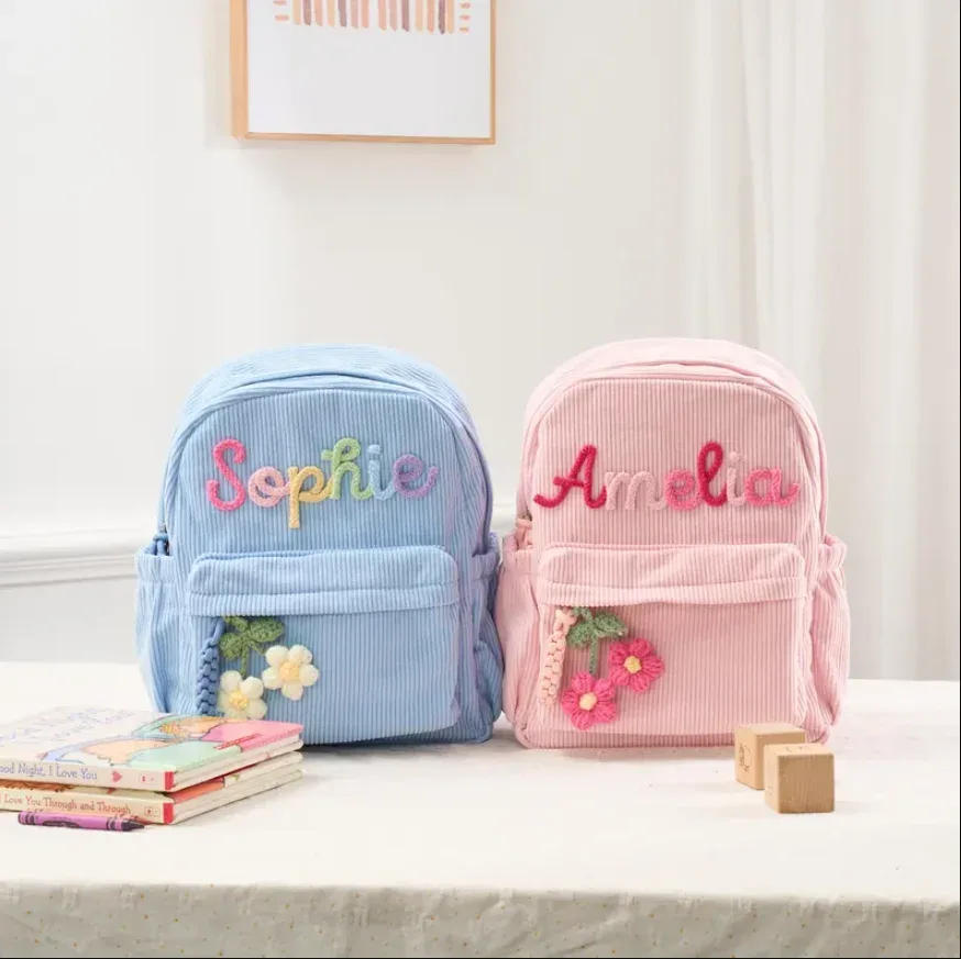 mini sac à dos personnalisé pour enfants – petit sac pour tout-petits avec nom personnalisé, sac à dos préscolaire en velours côtelé, cadeau pour bébé pour garçons et filles