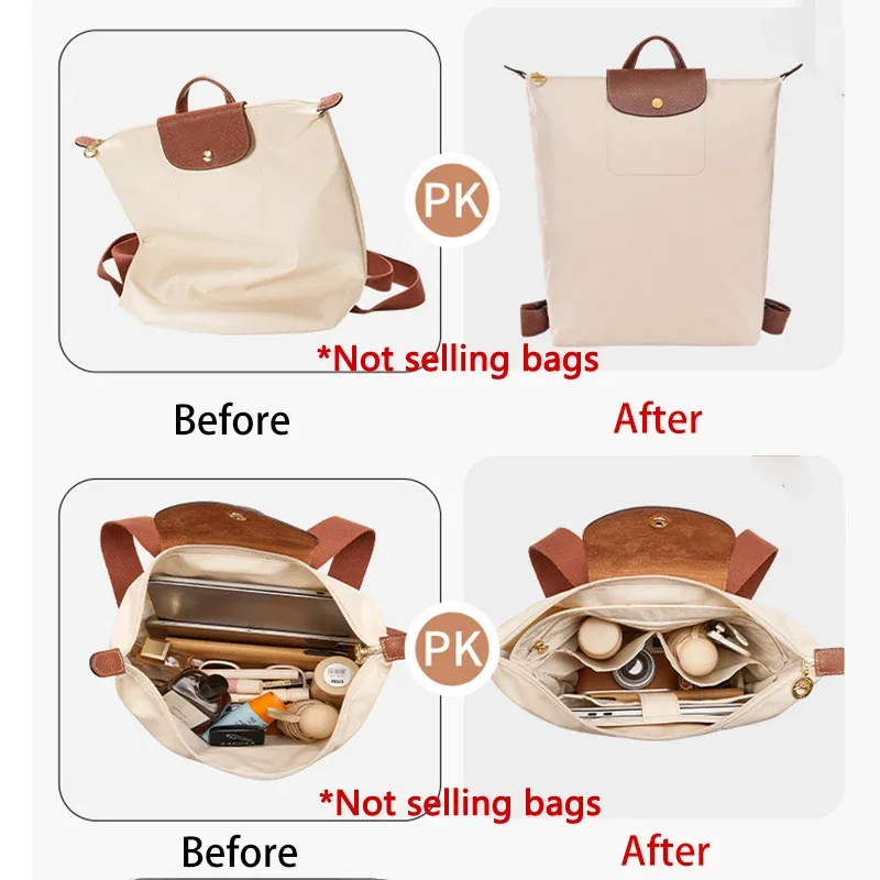 organisateur de sac pour sac à dos longchamp, pour ranger un ordinateur et une bouteille d'eau, facile à retrouver, en nylon durable, accessoires de sac.
