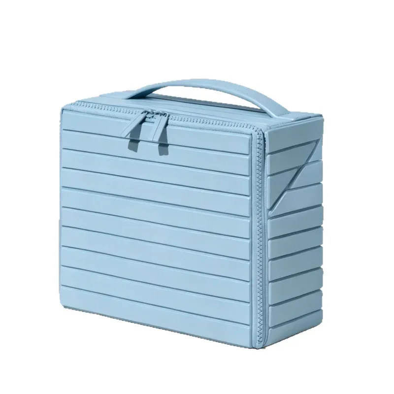 nouvelle trousse de maquillage urbaine minimaliste à rayures 3d, grande capacité, style européen simple, sac de rangement élégant pour voyage et quotidien