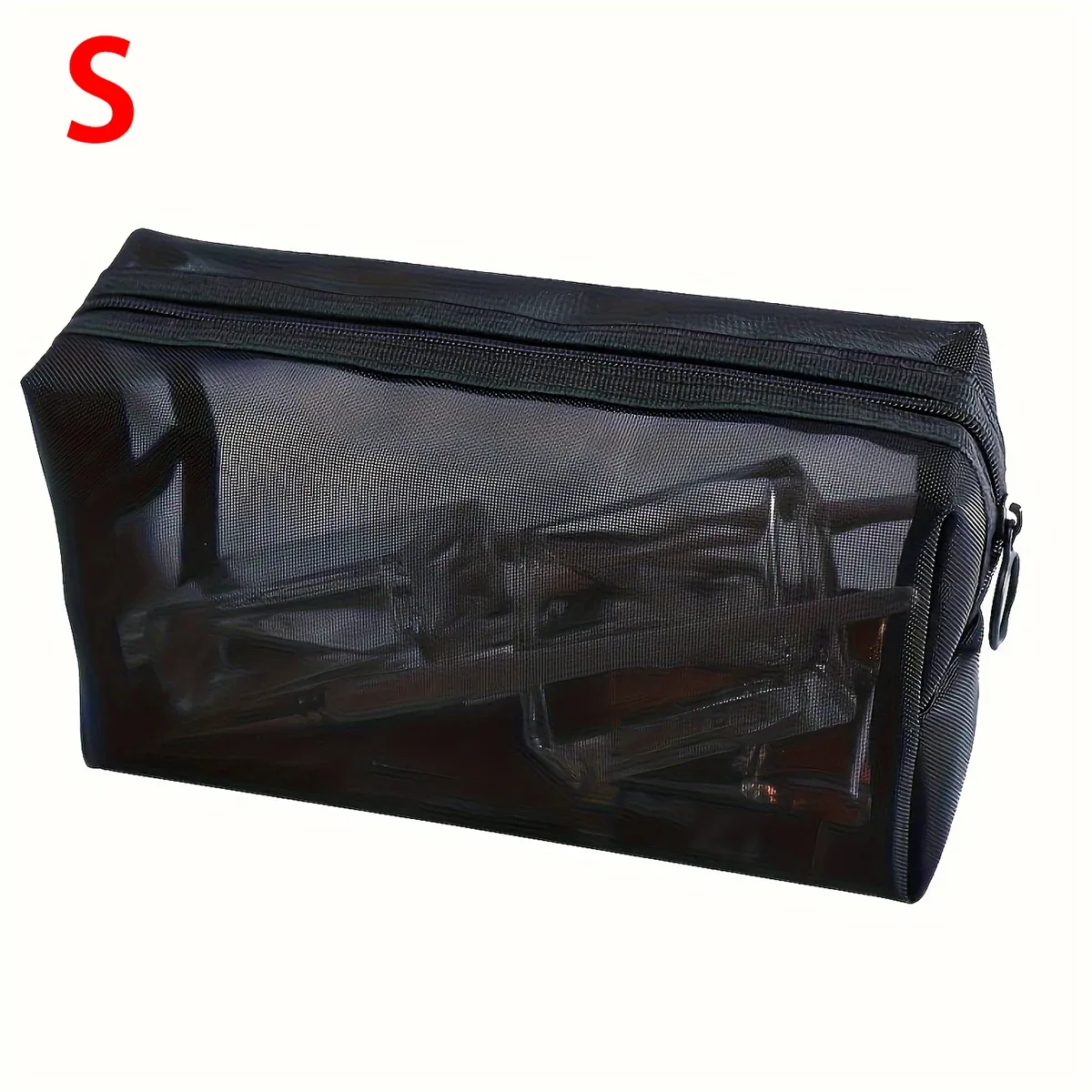sac à cosmétiques de voyage en maille noire, 1 pièce, sac de maquillage à fermeture éclair pour femmes, trousse de toilette de lavage, organisateur de maquillage, pochette de rangement portable