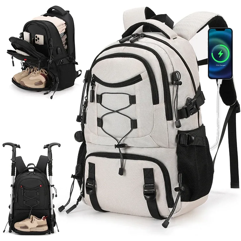 sac à dos d'escalade usb pour ordinateur portable, sac à dos léger avec sac à chaussures, sac à dos de camping en plein air, sac à dos de randonnée, cartable de sport et de gym